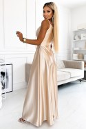 299-8 CHIARA elegancka maxi satynowa suknia na ramiączkach - ZŁOTA