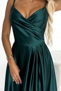 299-9 CHIARA elegancka maxi satynowa suknia na ramiączkach - ZIELEŃ BUTELKOWA
