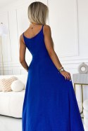 299-17 CHIARA elegancka maxi długa suknia na ramiączkach - CHABROWA Z BROKATEM