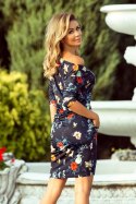 13-91 Sporty dress - colorful flowers on a dark blue background