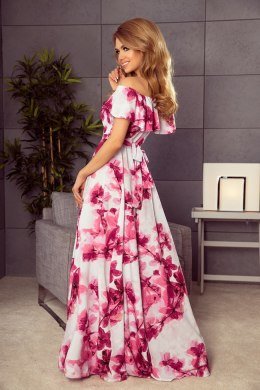 194-2 Long dress with frill - big pink flowers