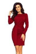 209-3 Dress with a wide tied belt - Burgundy color